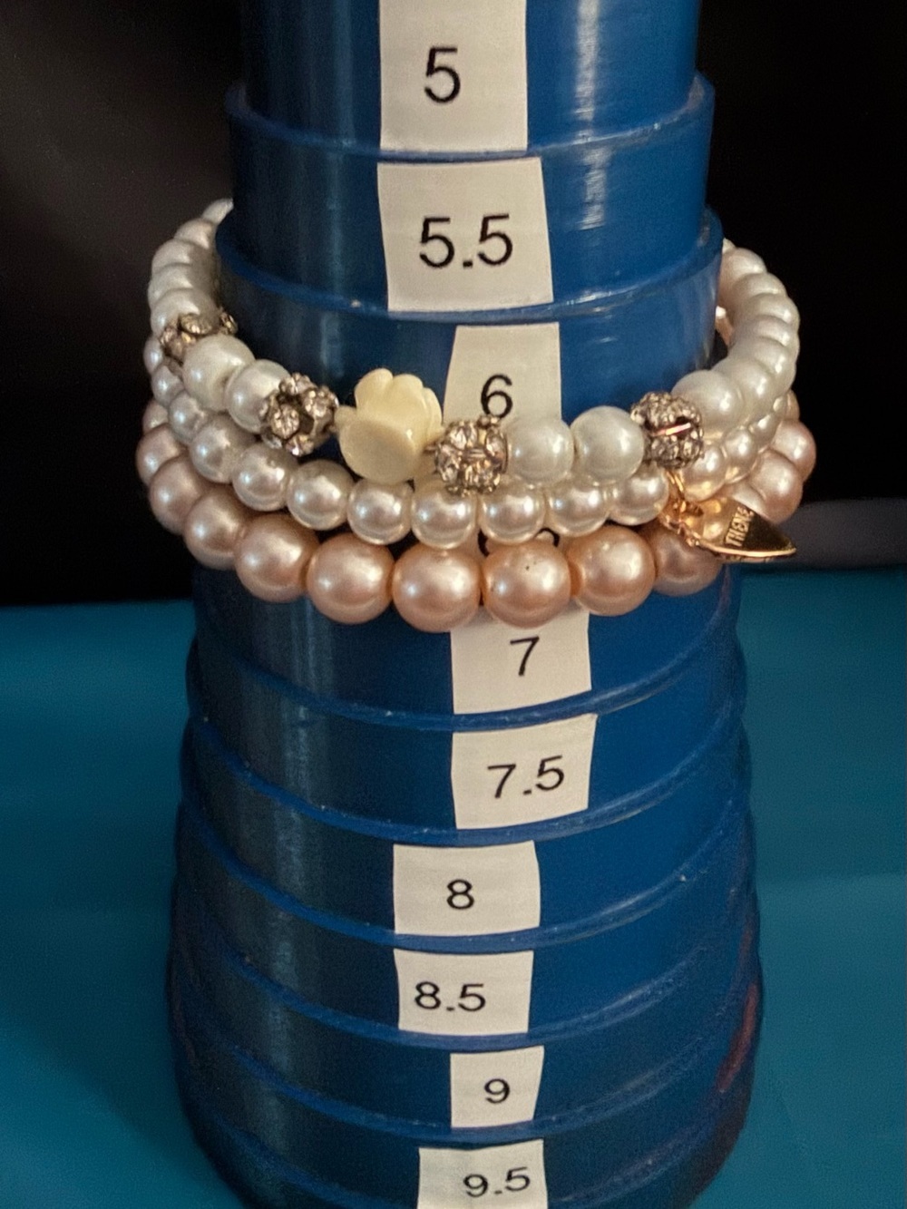 Three Pearl Bead Bracelet Set with Cream Rose Accent - Picture 6 of 6